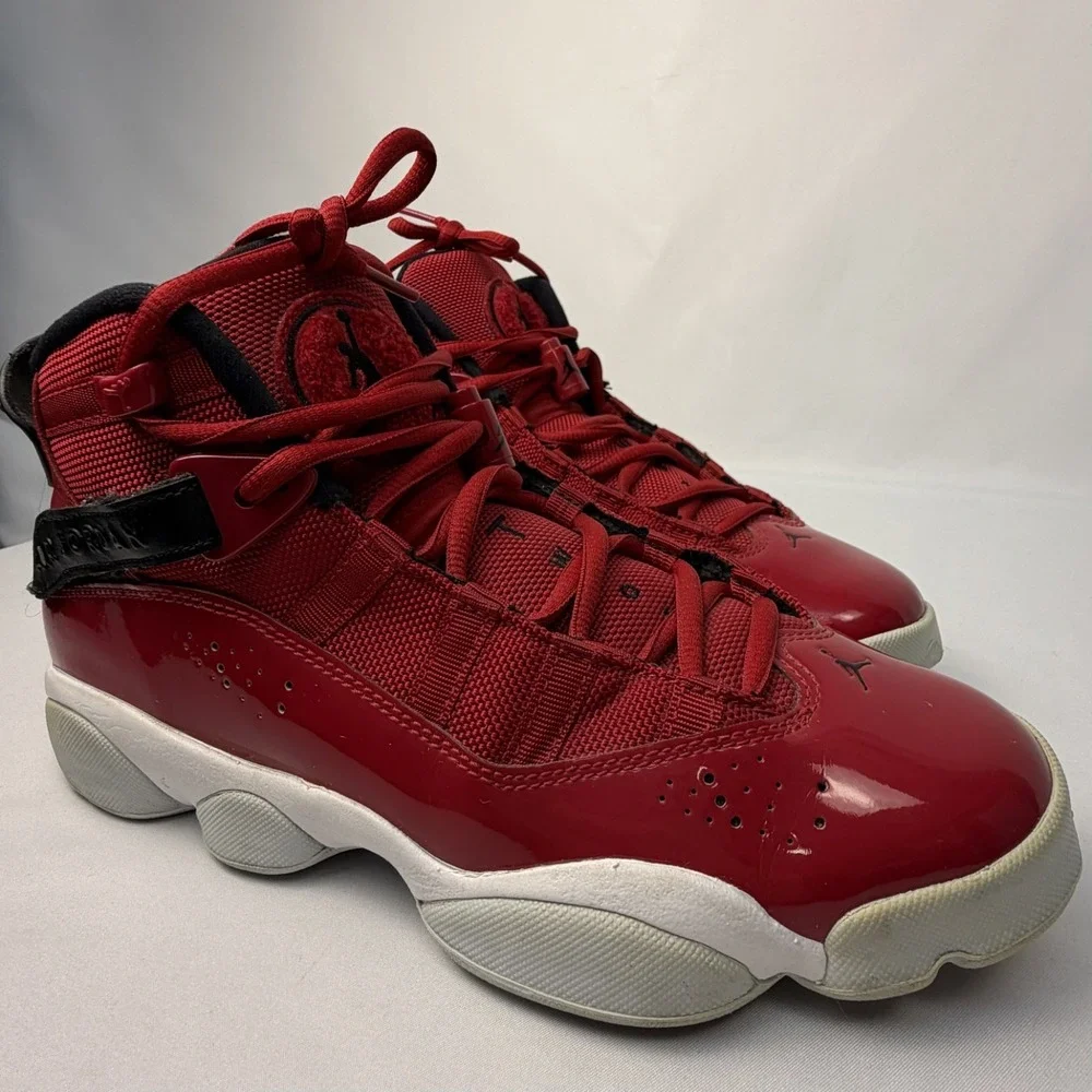 Nike Air Jordan 6 Rings GS RED Patent Black Basketball Shoes 323419-601 Sz 7Y